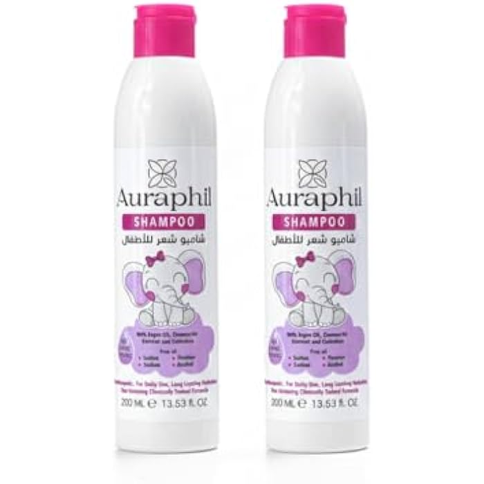 Auraphil Shampoo Special Offer 2x250ml Natural Argan Oil Coconut Avocado Honey Wheat Protein & Vitamin E – Sulfate & Paraben Free – Kids & Adults for Dry, Damaged & Thin Hair - Image 1